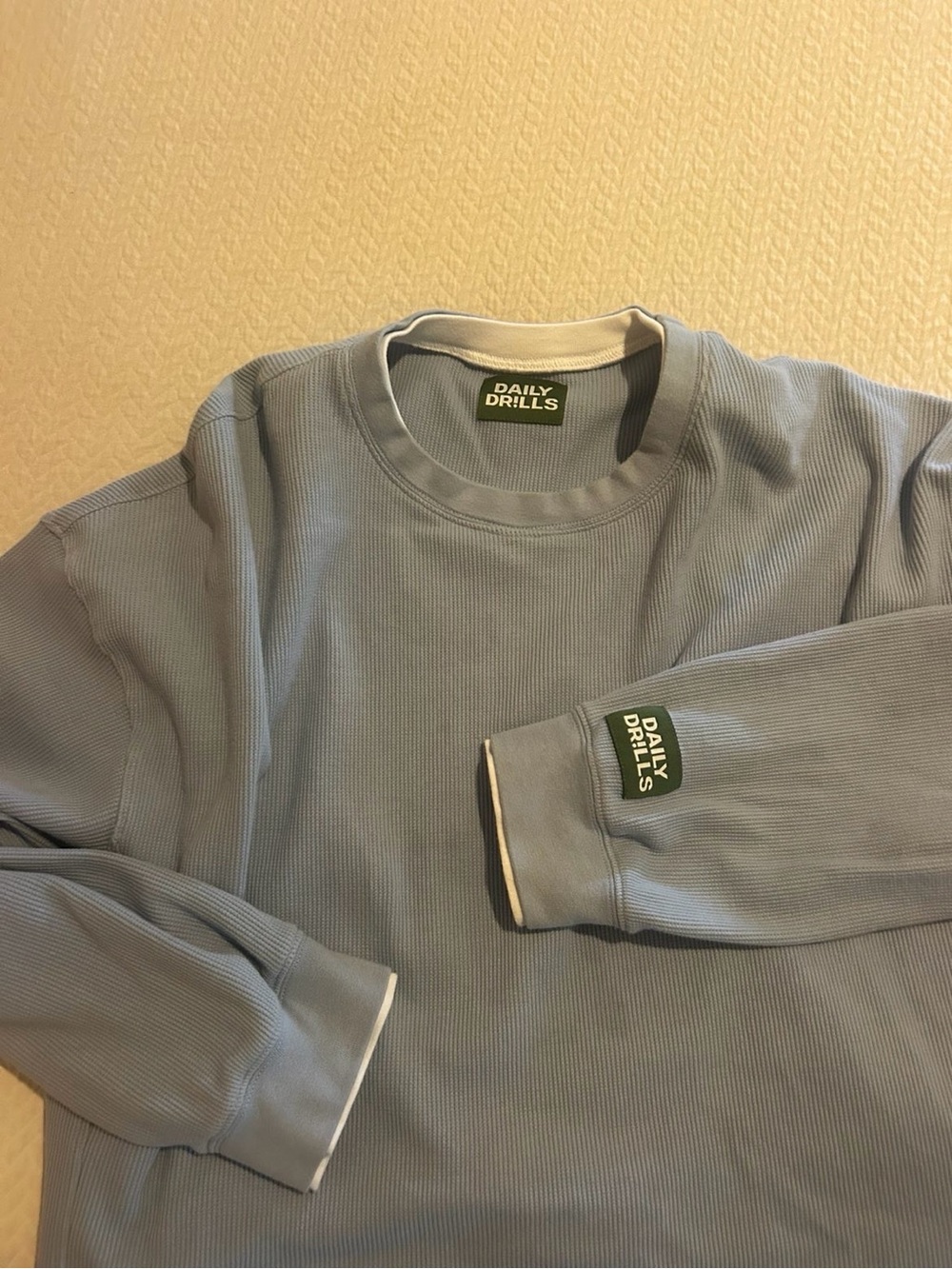 Daily Drills Dusty Blue Waffle Knit Crewneck Sweatshirt